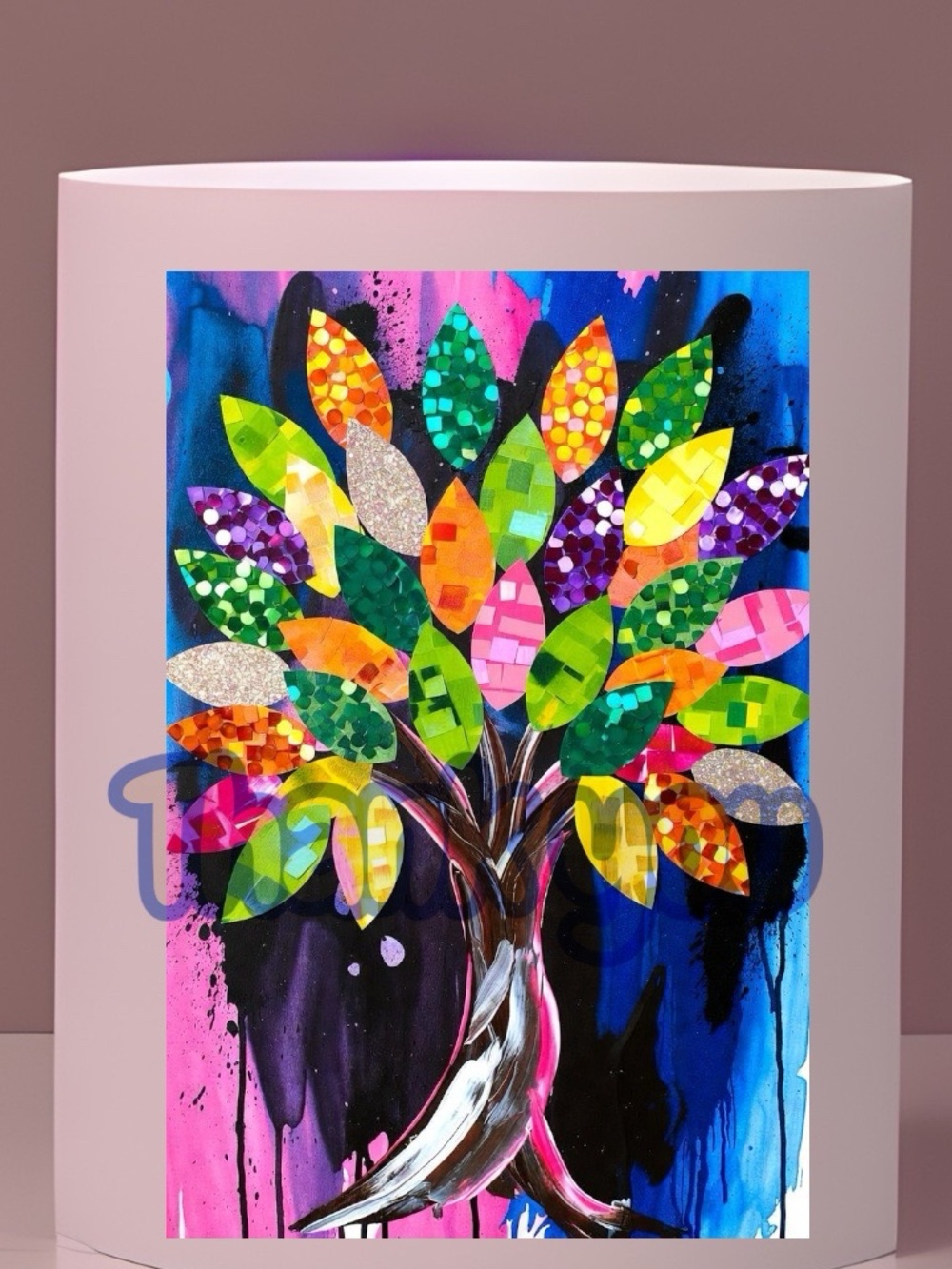 Colorful Mosaic Tree Wall Art Print - Multicolor